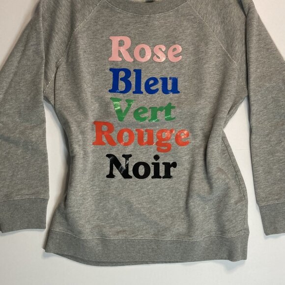 J Crew Size Extra Small (XS) French Colors Graphic Pullover Sweatshirt Gray Cott - Picture 1 of 5